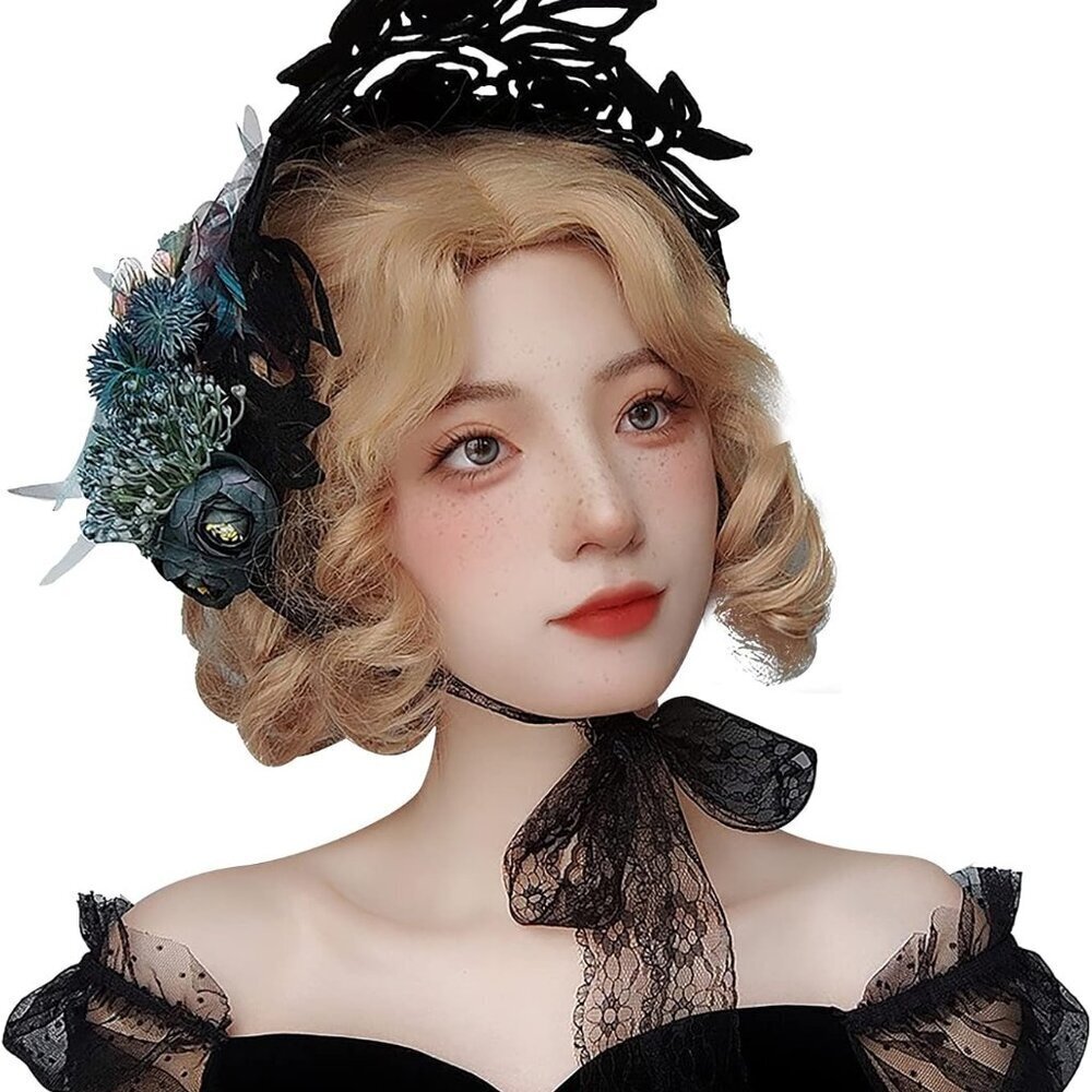 Gothic Lolita Headband Lace Flowers Vintage Victorian Cosplay Accessory